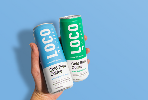 Loco Cold Brew Coffee with maple water in a canoe
